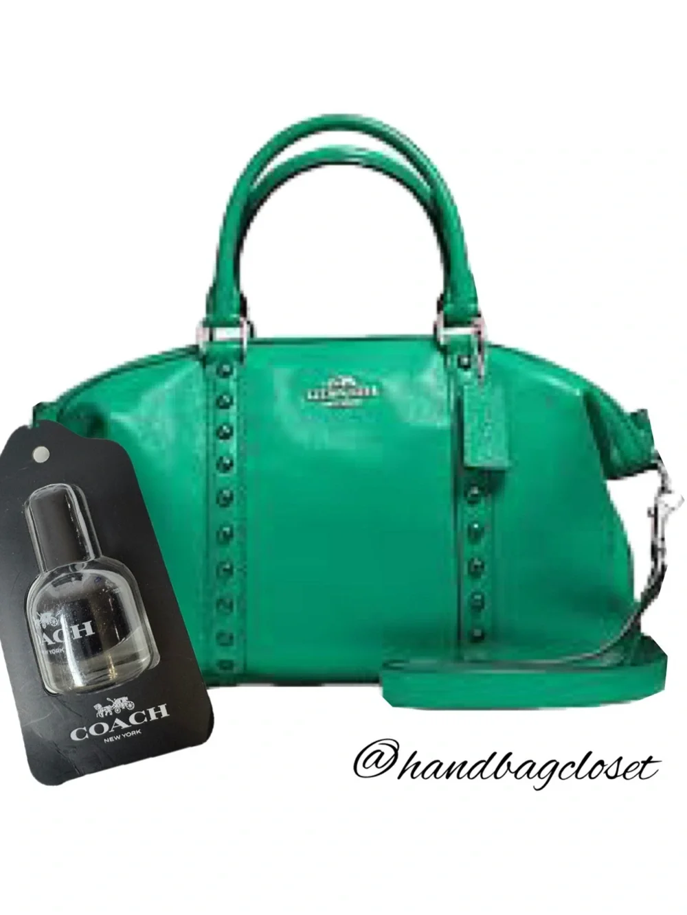Coach Central Satchel Bag with Enamel Studded Rivets F57513 Grass Green $495 NWT